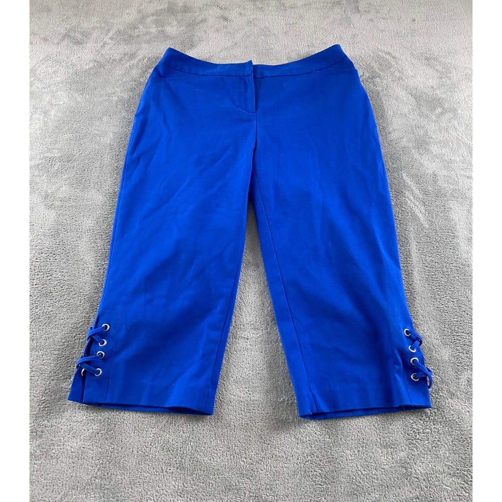 Rafaella Curvy‎ Royal Blue Capri Pants Lace Up Hem Womens 8P Cropped Trousers